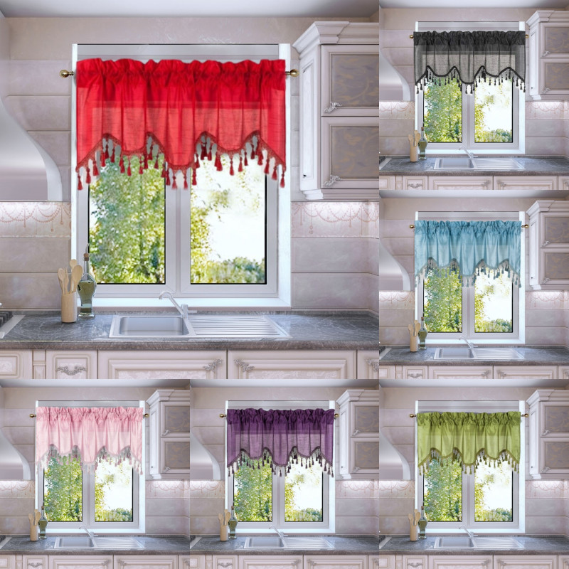 1PC FAUX SILK WATERFALL VALANCE SWAG WINDOW CURTAIN W/TASSEL TRIM CASCADING WAVE