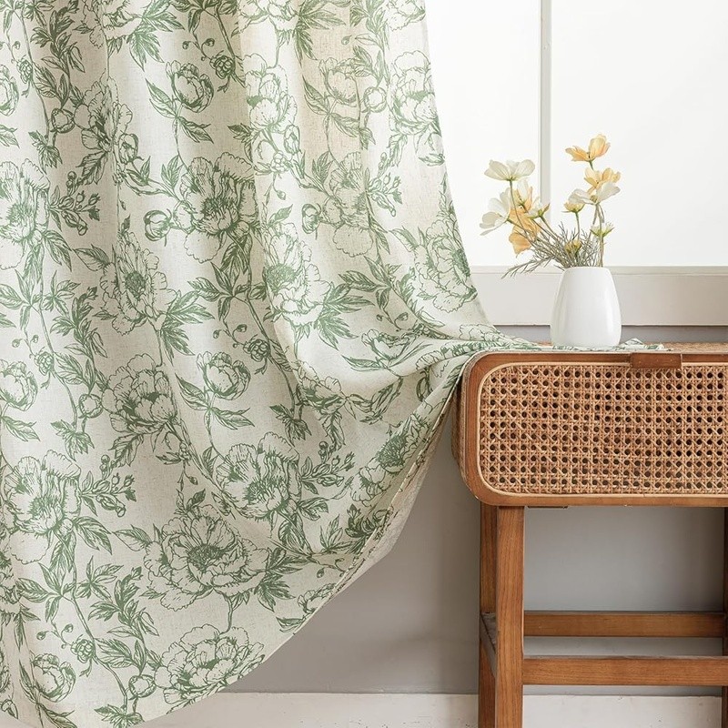 Floral Linen Curtains Light Filtering Drapes Living Room Bedroom Privacy New