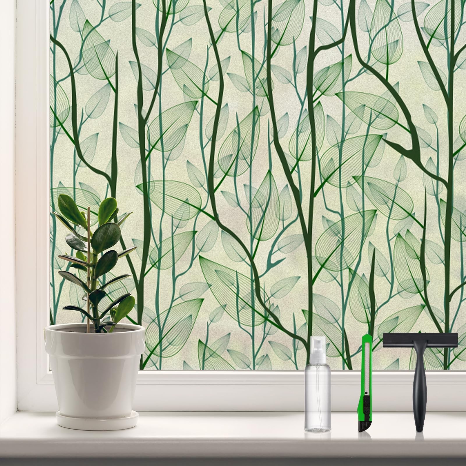 DKTIE Window Film Privacy with Installation 17.7” x 78.7”, Dark Green