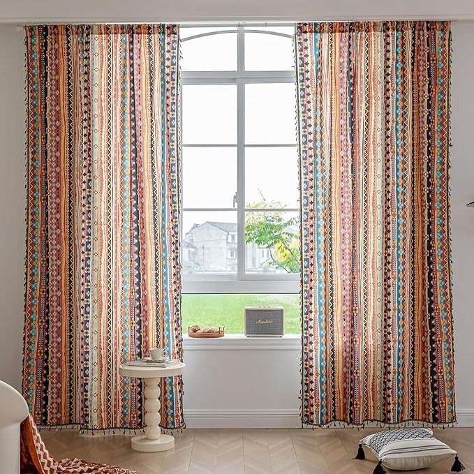 Boho Curtains Geometric Light Filtering Semi-Blackout Window Curtains 96 Inch…