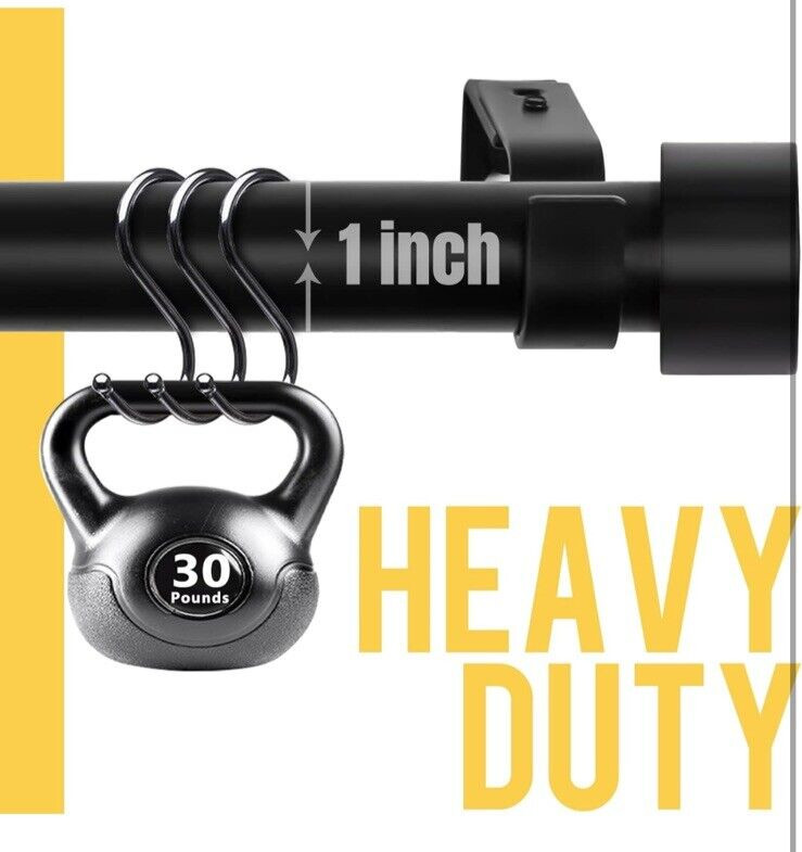 Kamanina 1 Inch Curtain Rod Single Drapery Rod 66-144 Inches(5.5-23 Ft) Black