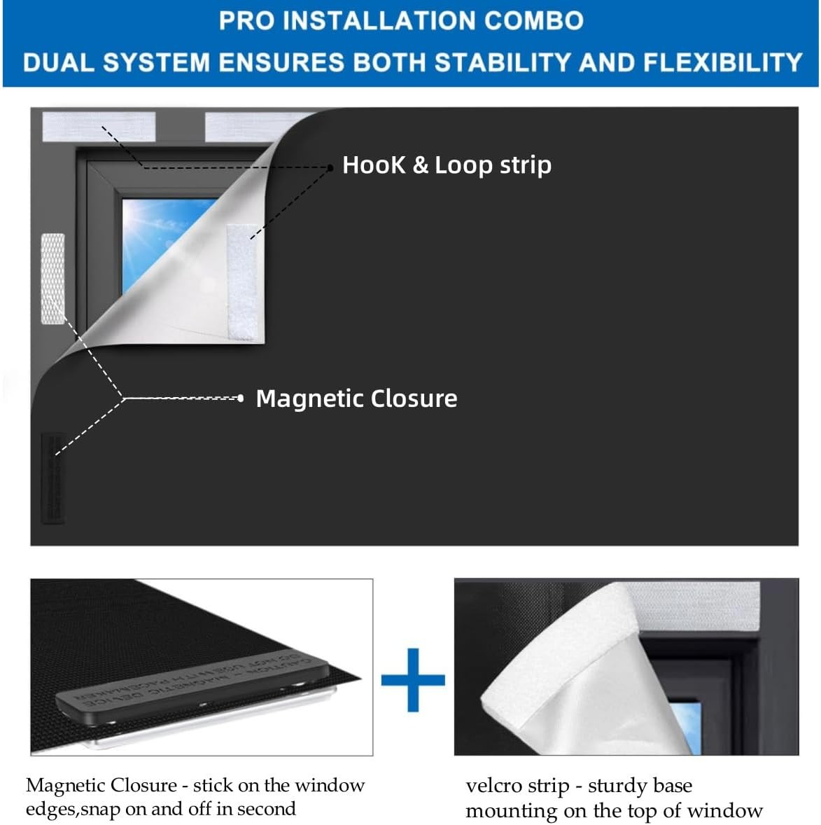 100% Blackout Blind Magnetic Blackout Window Cover 118 X 57Inch,Black Out Curtai