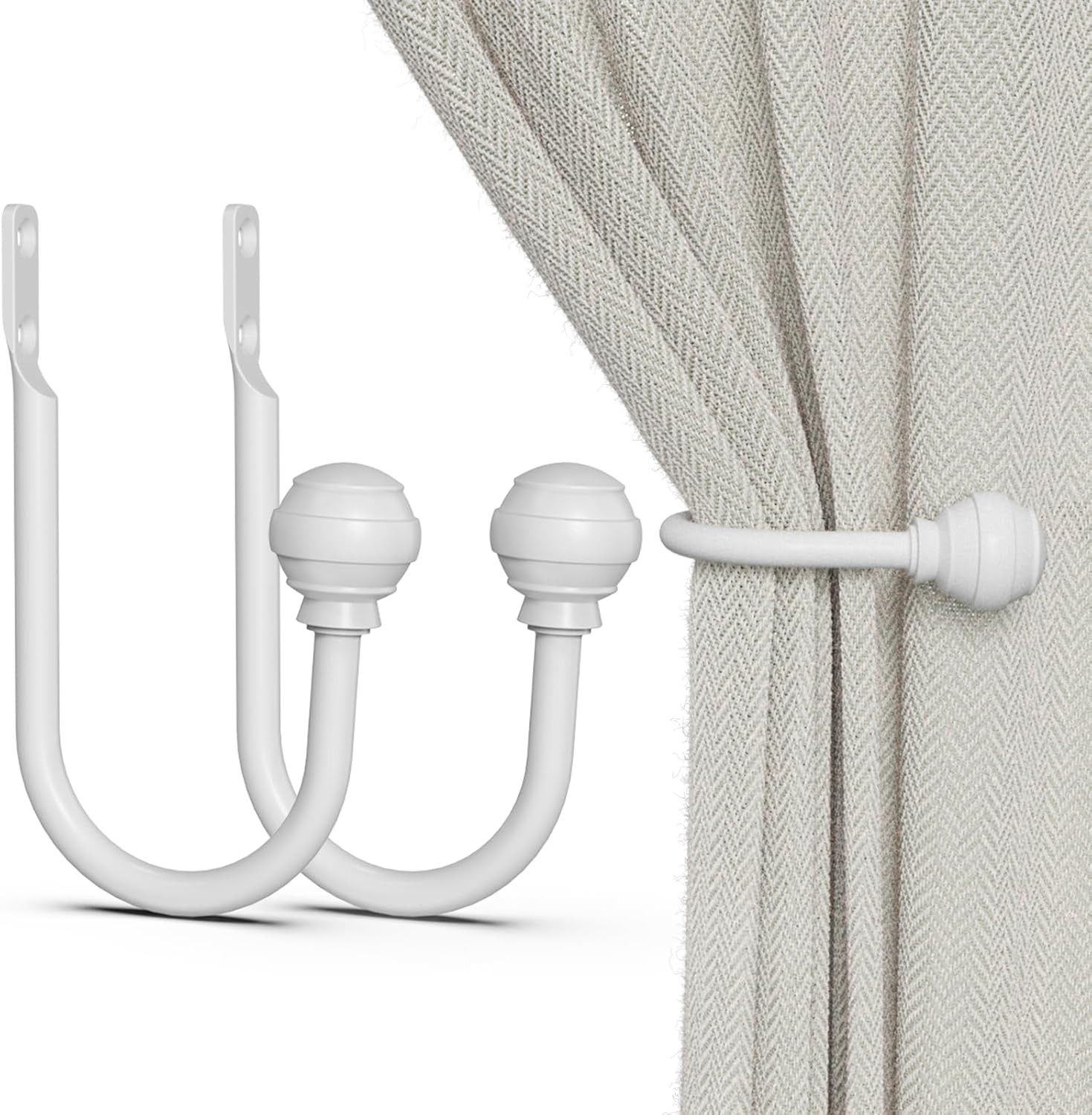 Hion Curtain Holdbacks White 2Pcs, Curtain Tiebacks Wall Mounted Curtain Hooks H