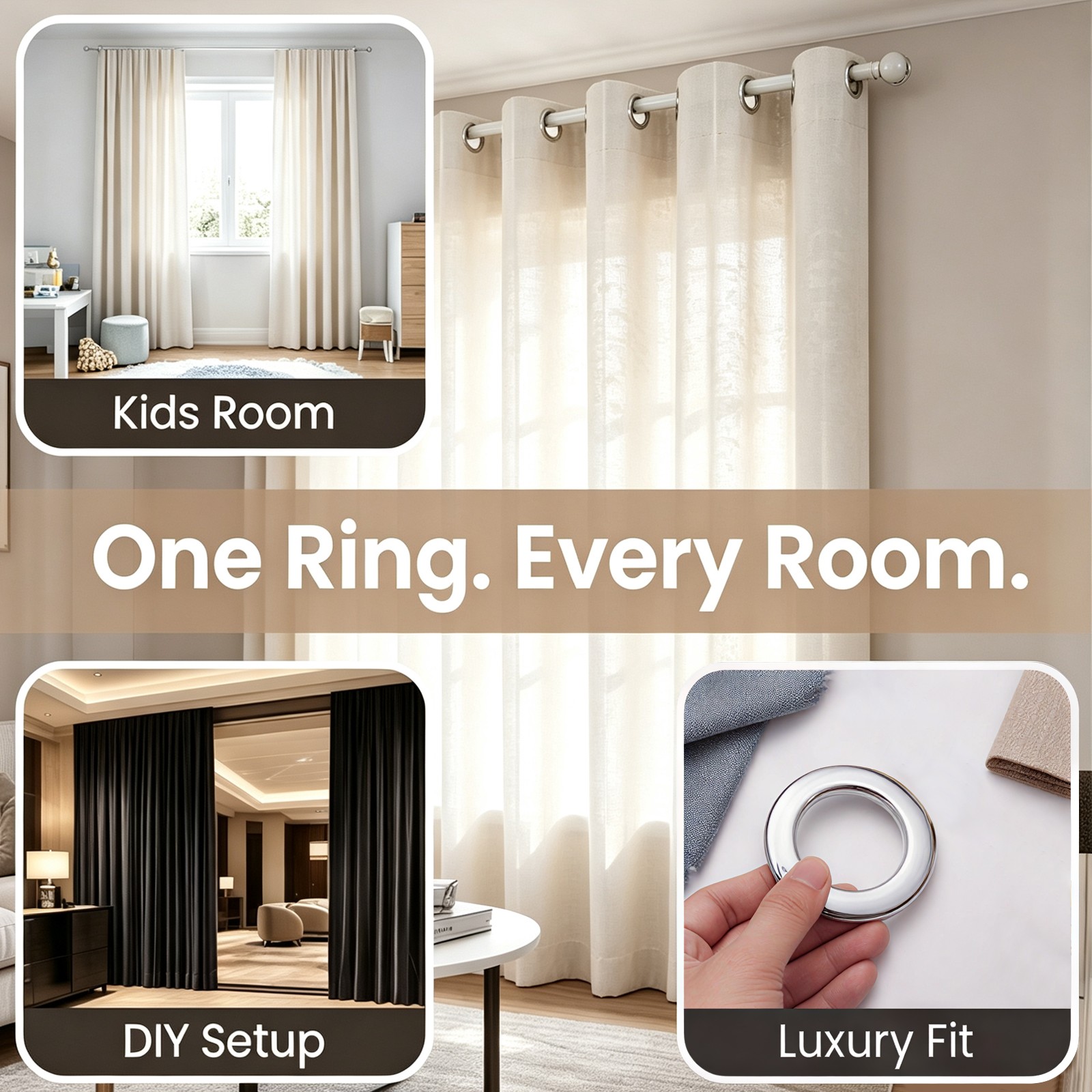 10 Pack Curtain Grommets, Bright Gold Curtain Eyelet Rings