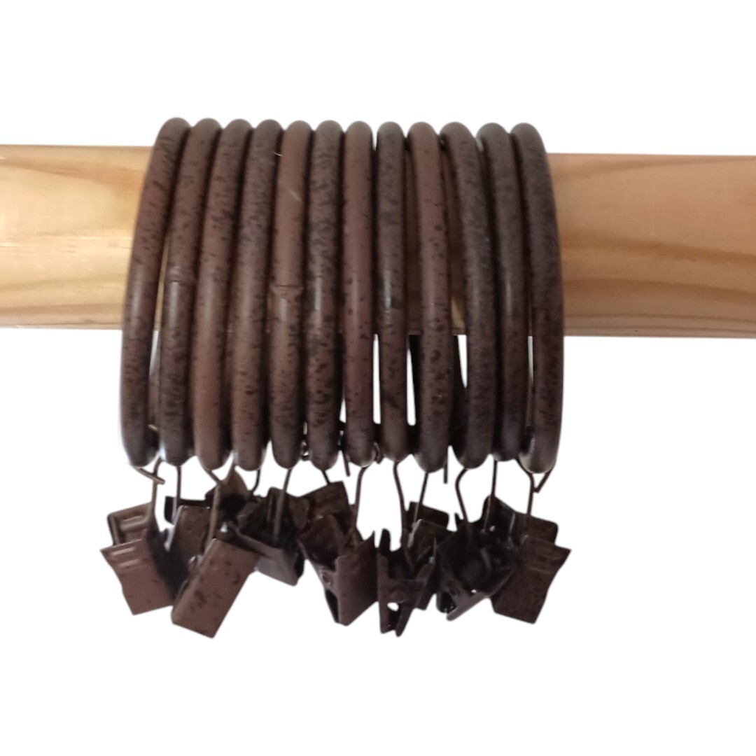 12 Metal Drapery Rings Curtain Rod With Clips Dark Brown Bronze Farmhouse Rustic