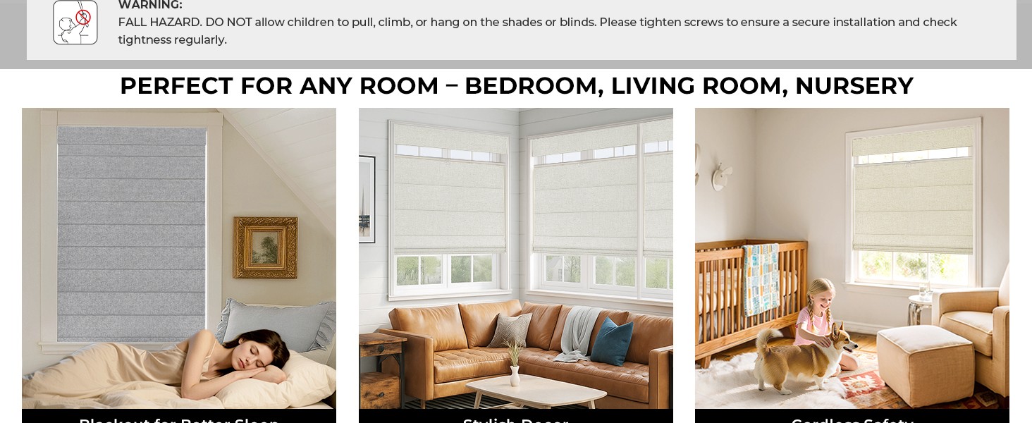 No Drill Down Bottom Up Roman Shades, 26×64in, Natural | 100% Blackout Fabric,