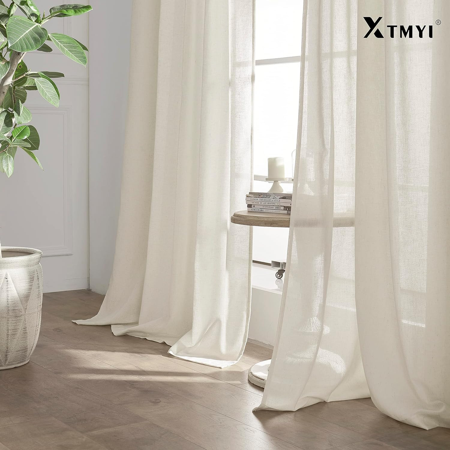 120″ Linen Curtains, Light Filtering Semi Sheer Drapes, 2 Panels, Cream
