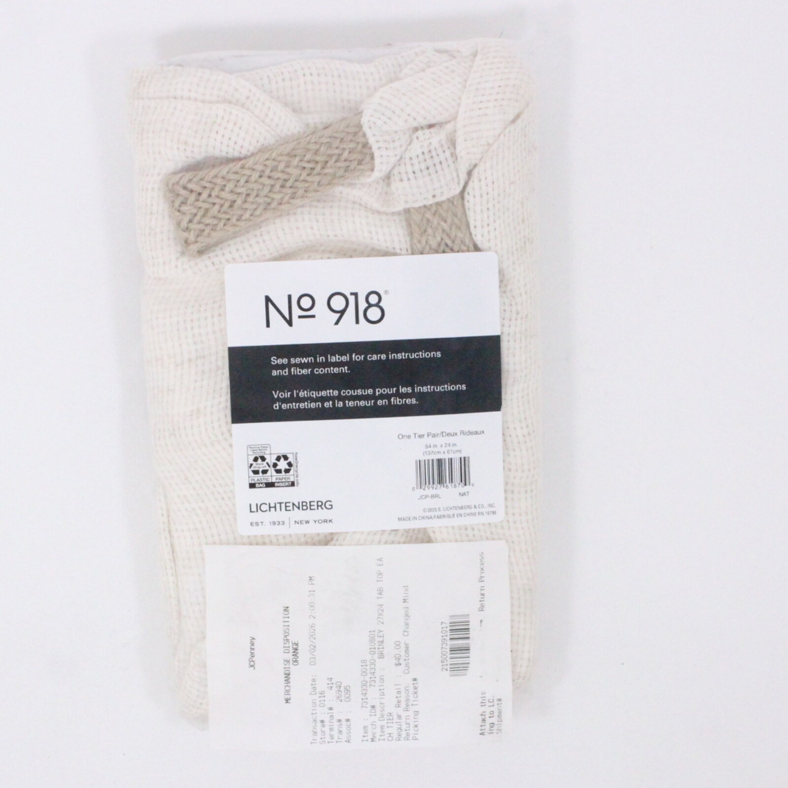 No 918 Brinley Tab Top Window Tier Curtains 27″x24″ Natural Pair