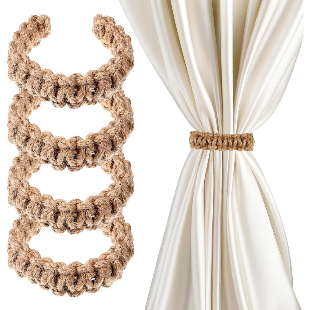 Braided Curtain Tiebacks Boho Elegant Rustic Drape Holdbacks Tie Backs Set