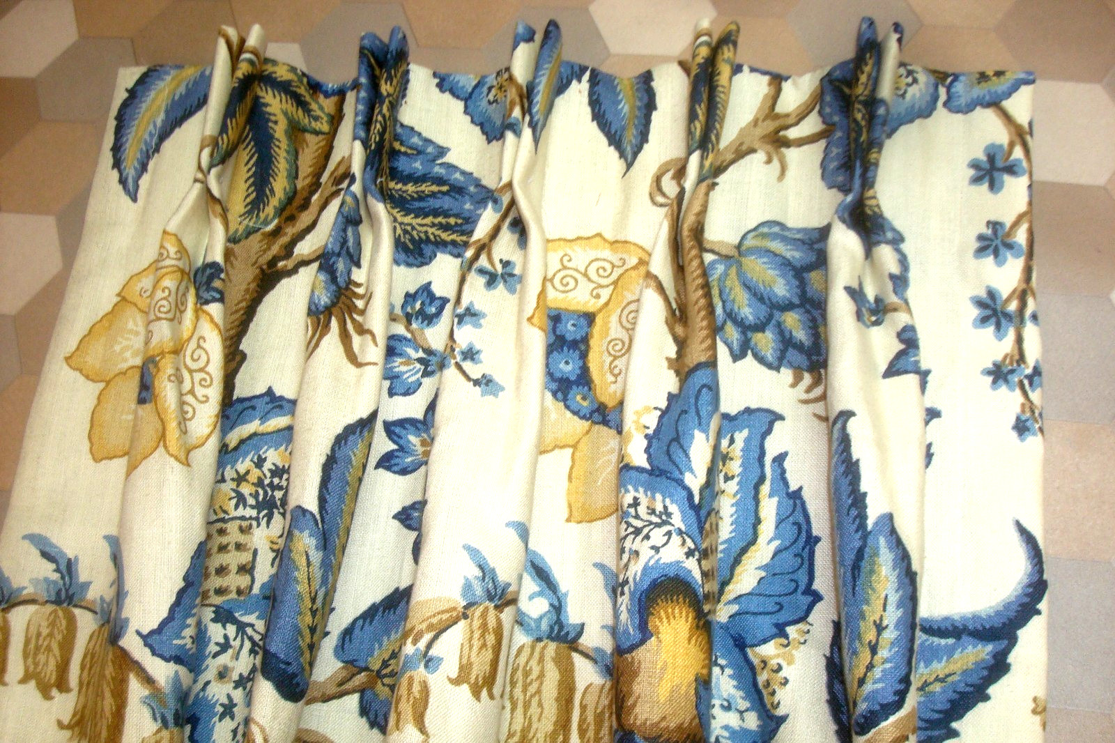 Custom Remade SCHUMACHER Drapes LINEN 2 pc Tree of Life Lined Pleated 103″ lg