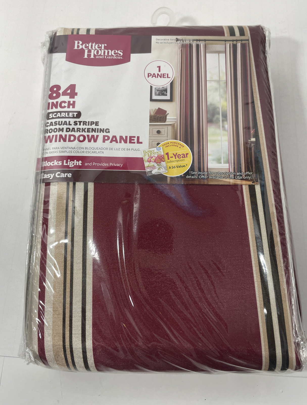 Better Homes and Gardens Casual Stripe Window Panel Scarlet 84″x52″ New 1 Panel