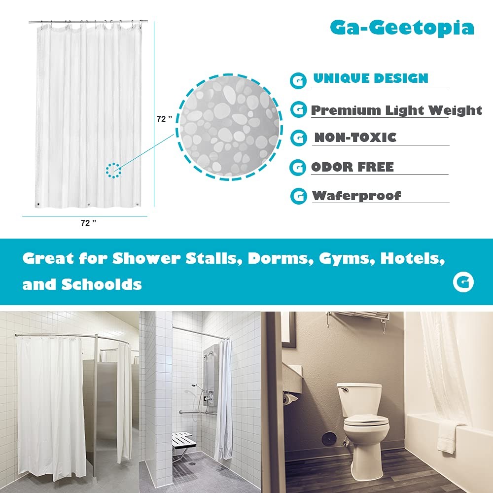 Ga-Geetopia EVA Clear Thin Shower Curtain 72″W x 72″L (Pack of 1), 3d Pebbles