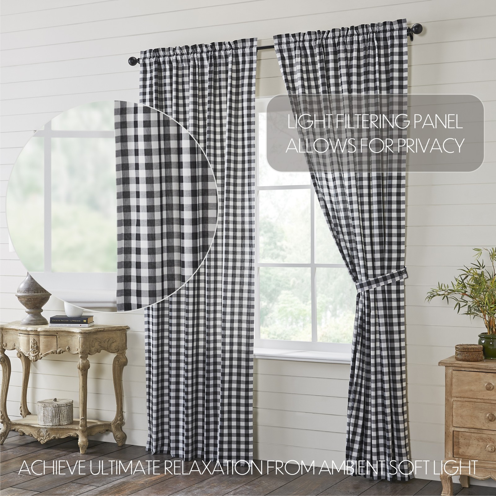 Panels Annie Buffalo Black Check Farmhouse 96×50 Set of 2 Curtains VHC Brands