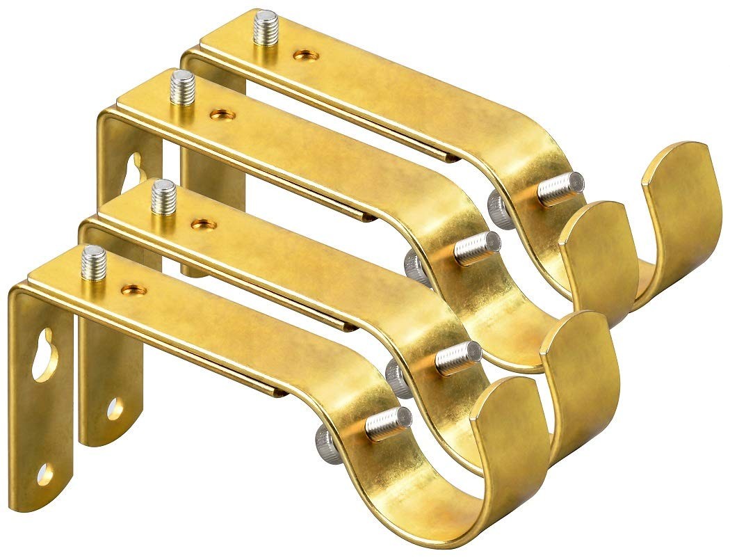 Adjustable Curtain Rod Bracket Holder for 1 or 1 1/8 Inch Rods Gold Set of 4
