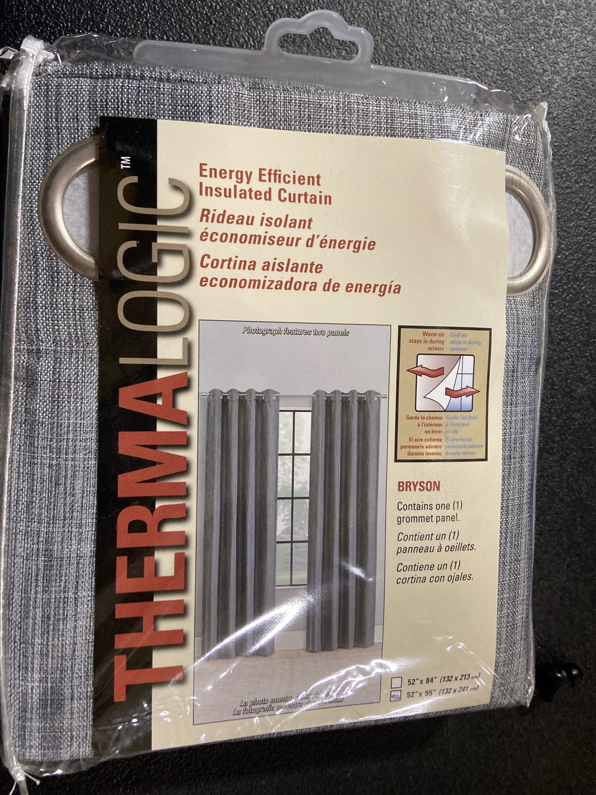 Thermalogic 72255404-593503 Bryson Grey Polyester 52″x95″ Room Darkening Curtain