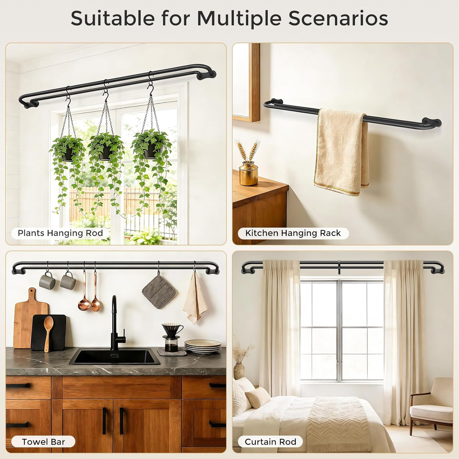 Double Curtain Rod, Black Wrap around Blackout Dual Curtain Rods for Windows 48