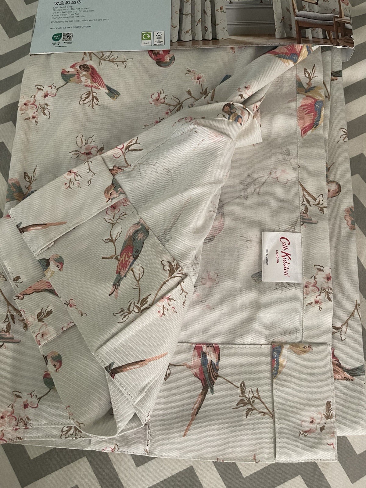 NEW CATH KIDSTON British BIRDS Garden Floral Sage 100%Cotton Curtains 50×84 Pair