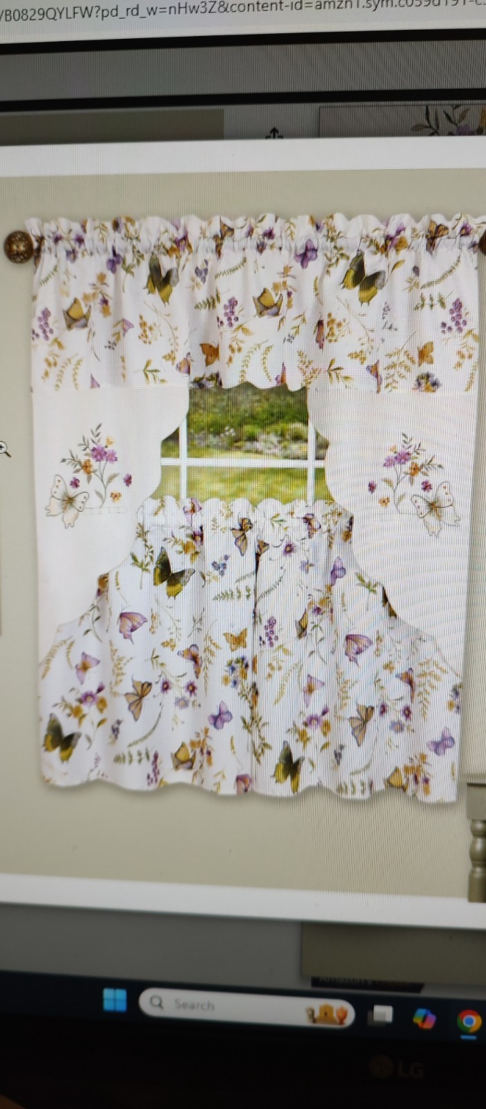 Enchanted Embellished Cottage Curtains Set 58″x36″ Butterflies & Flowers Design