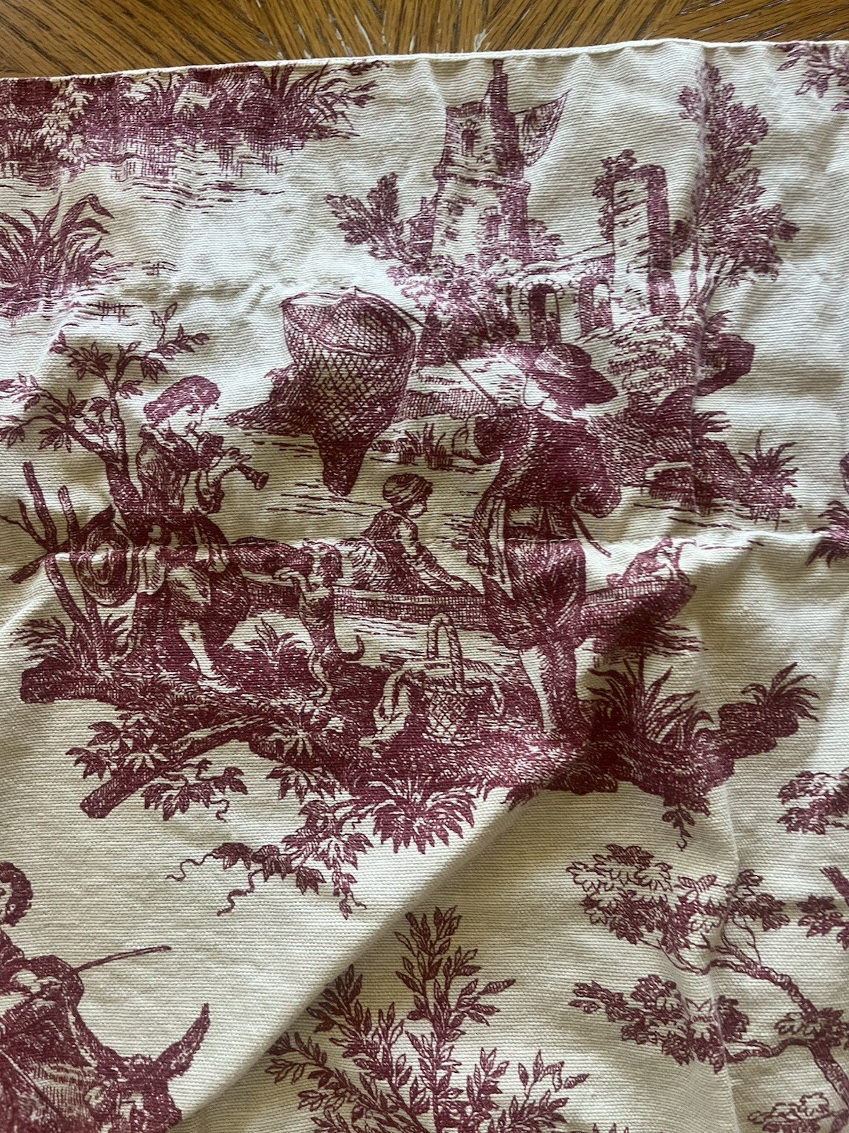 Toile Valance Burgundy Red Off White Beige Gingham Check French Country 74×15.5″