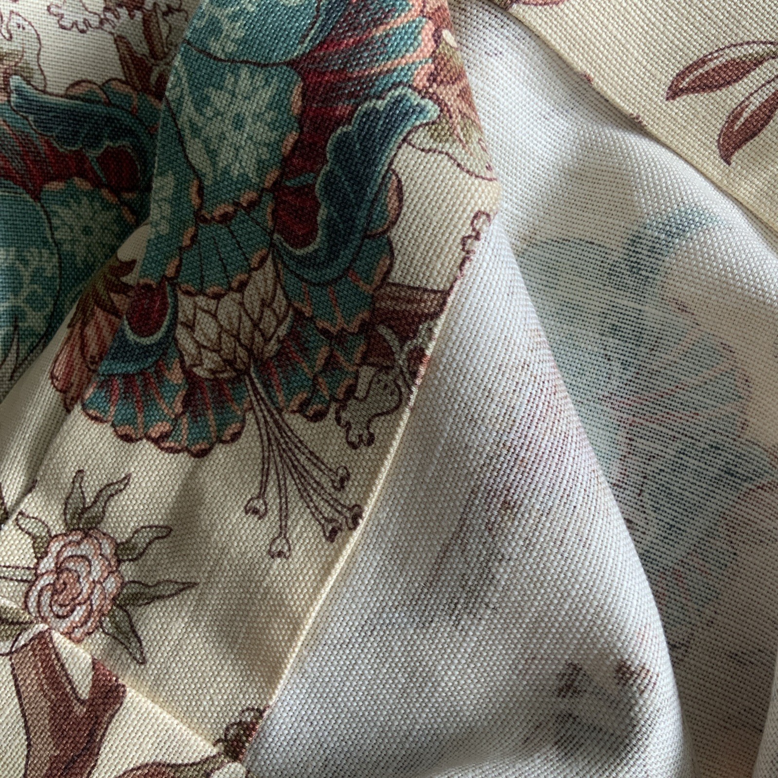 48”x88” Pair Of Handmade Jacobean Floral Curtain Panels Or Yardage (Rings Only)