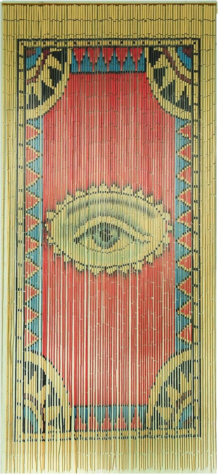TACHILC Bamboo Beaded Curtain for Doorway – 90 Strands Hand-Painted Evil Eye Boh