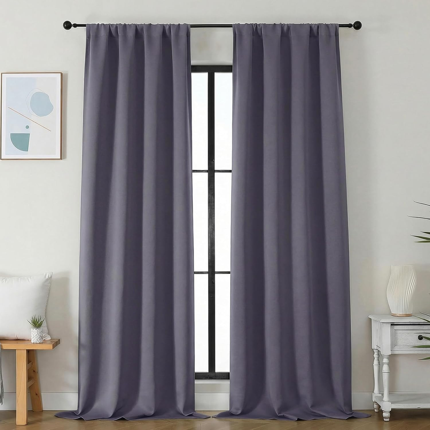 Ava Greyish Purple Blackout Curtains for Bedroom 96 Inches Long 2 Panels, Solid