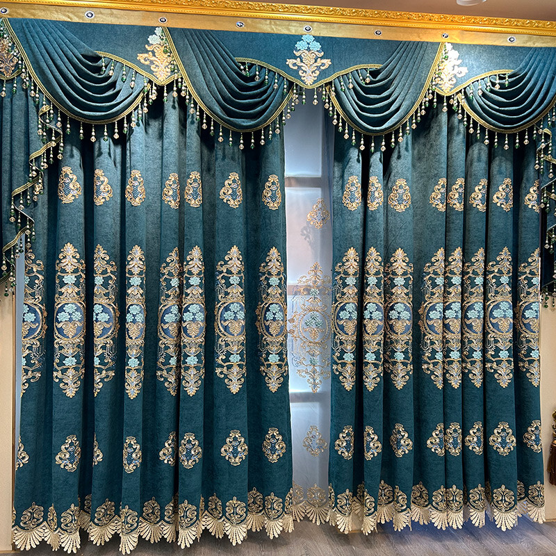 American living room Chenille embroidery blue cloth curtain valance drape C1637