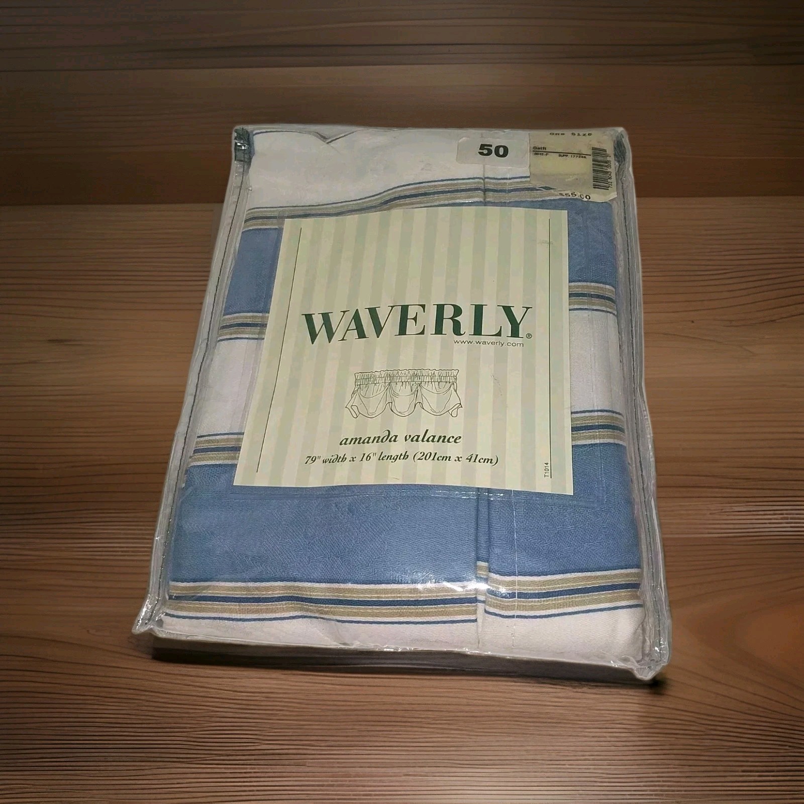 Waverly Delft Amanda Window Valance Melrose Striped Blue White Tan 79 W x 16 L
