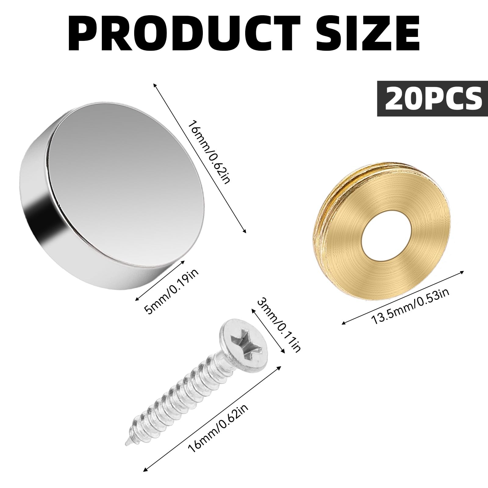 20 Pack Stainless Steel Screw Cover Caps 16mm Decorative Nail Covers Silver