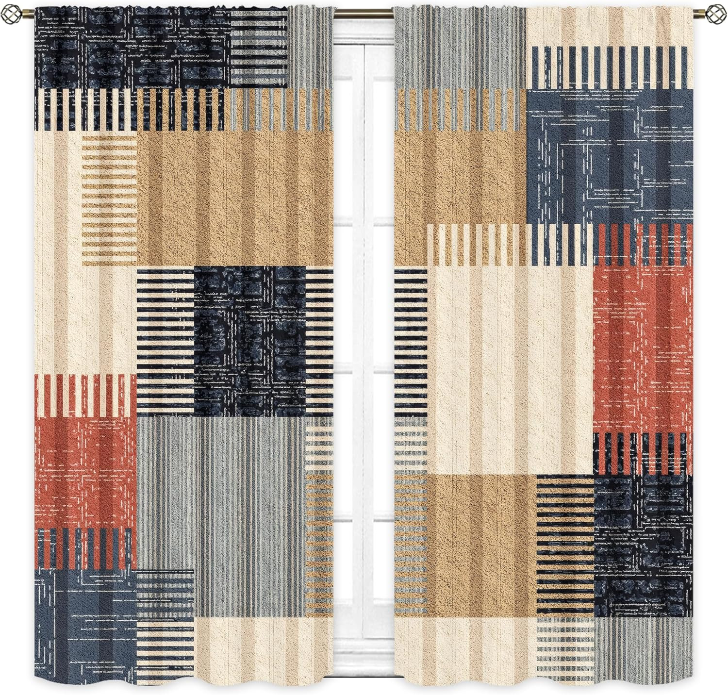 Abstract Patchwork Curtains 42Wx63H Inch Rod Pocket Colorful Boho Modern Color B