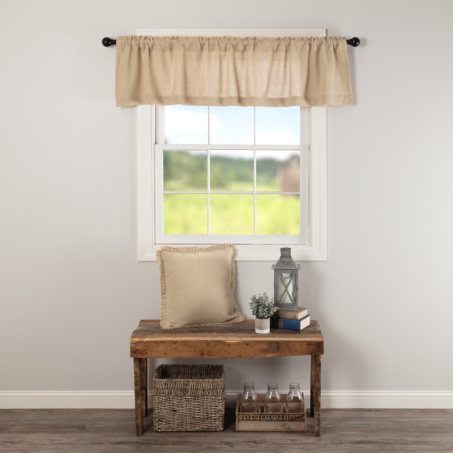 Farmhouse 16″x72″ Valance Tan Rod Pocket Kitchen Window Curtains VHC Brands