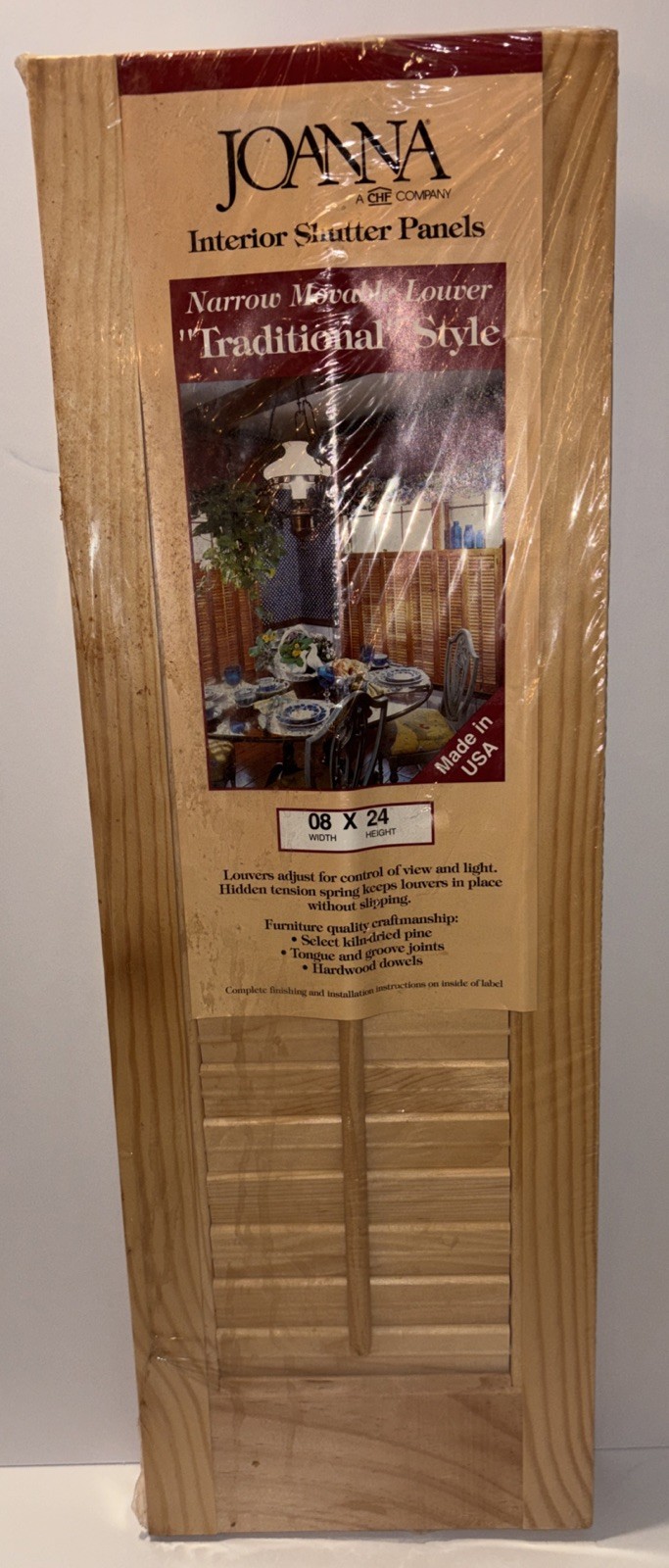 Vintage Joanna Interior Wood Shutter Panel 8×24 NOS Sealed Unfinished Pine USA