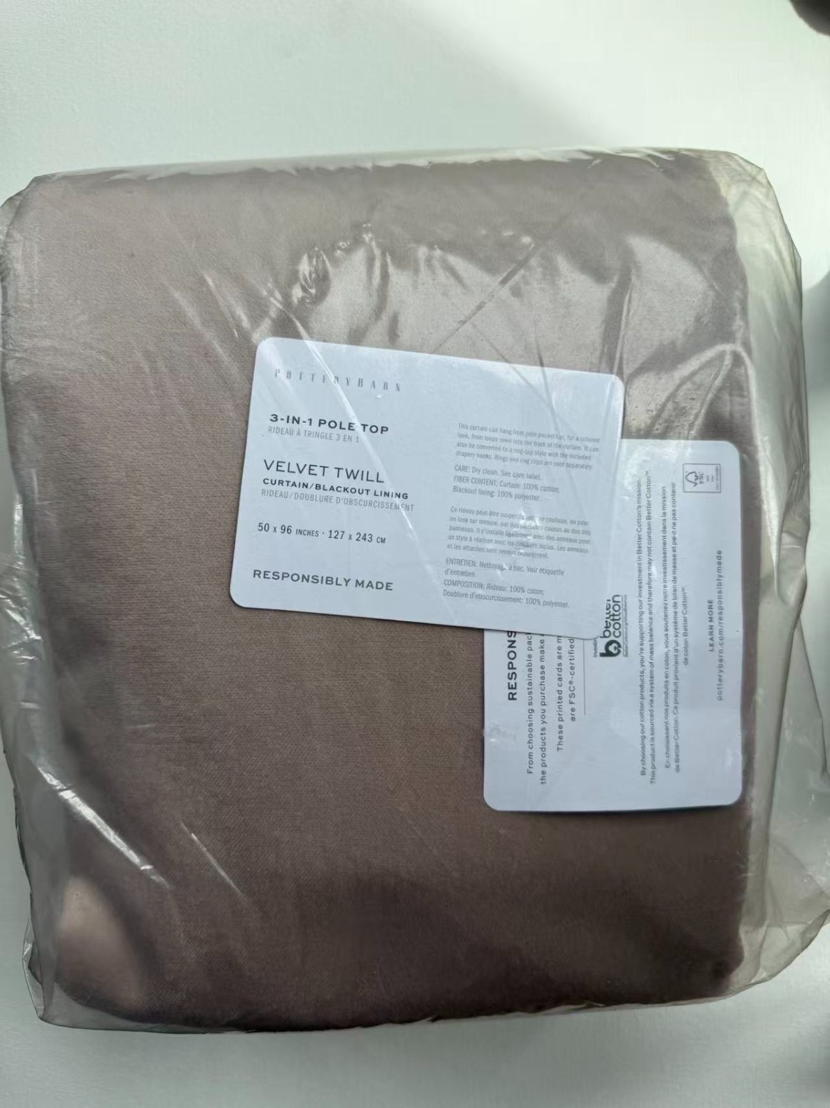 2 pc Set NWT Pottery Barn Velvet Twill Blackout Curtain Mochaccino 50×96