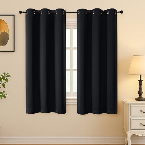 Halloweenout Curtains for Bedroom 63 Inch Length 40″W x 63″L (Pack of 2) Black