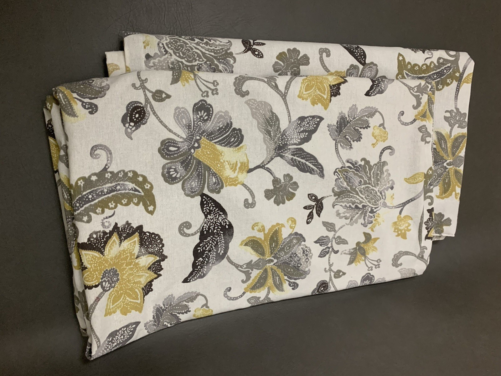 Shabby Chic Drapes Curtains Yellow Grey Floral Paisley (PAIR) 50″ X 60″