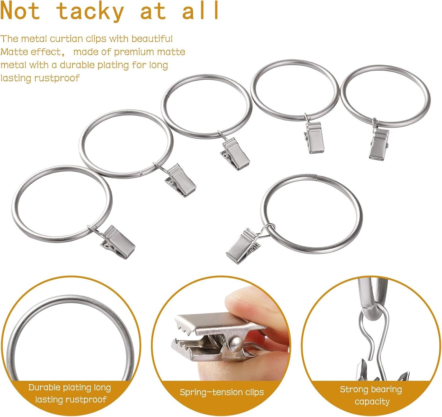 44 Pack Curtain Rings with Clips Hooks 1.5 inch Rustproof Matte Metal Stainle…