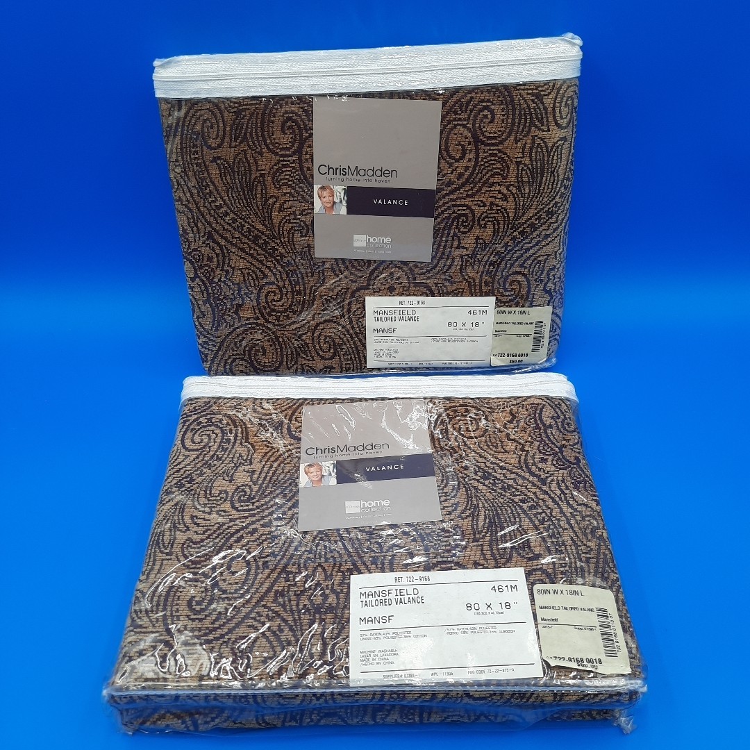2 Window Valance JCPenney Home Chris Madden Mansfield Burgandy & Tan “80×18” New