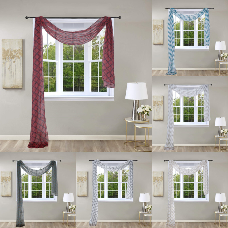 1PC ELEGANCE SHEER WINDOW SCARF VALANCE CURTAIN TOPPER SOLID COLORS 37″ X 216″
