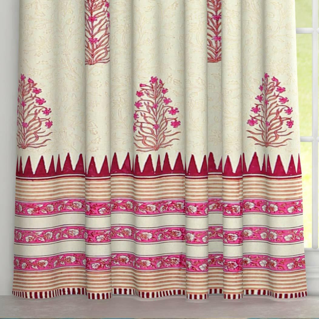 Hand Block Printed Cotton Daylight Door Curtains with Eyelets (4 x 7ft) Set of 2