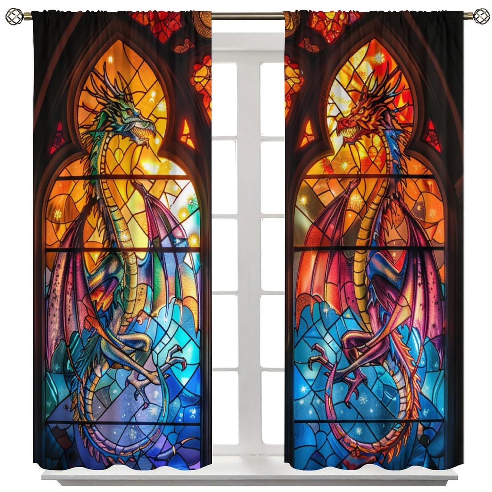 Nanacur Dragon Decorative Window 20.5″W x 45″L (Pack of 2), Stained Glass-8