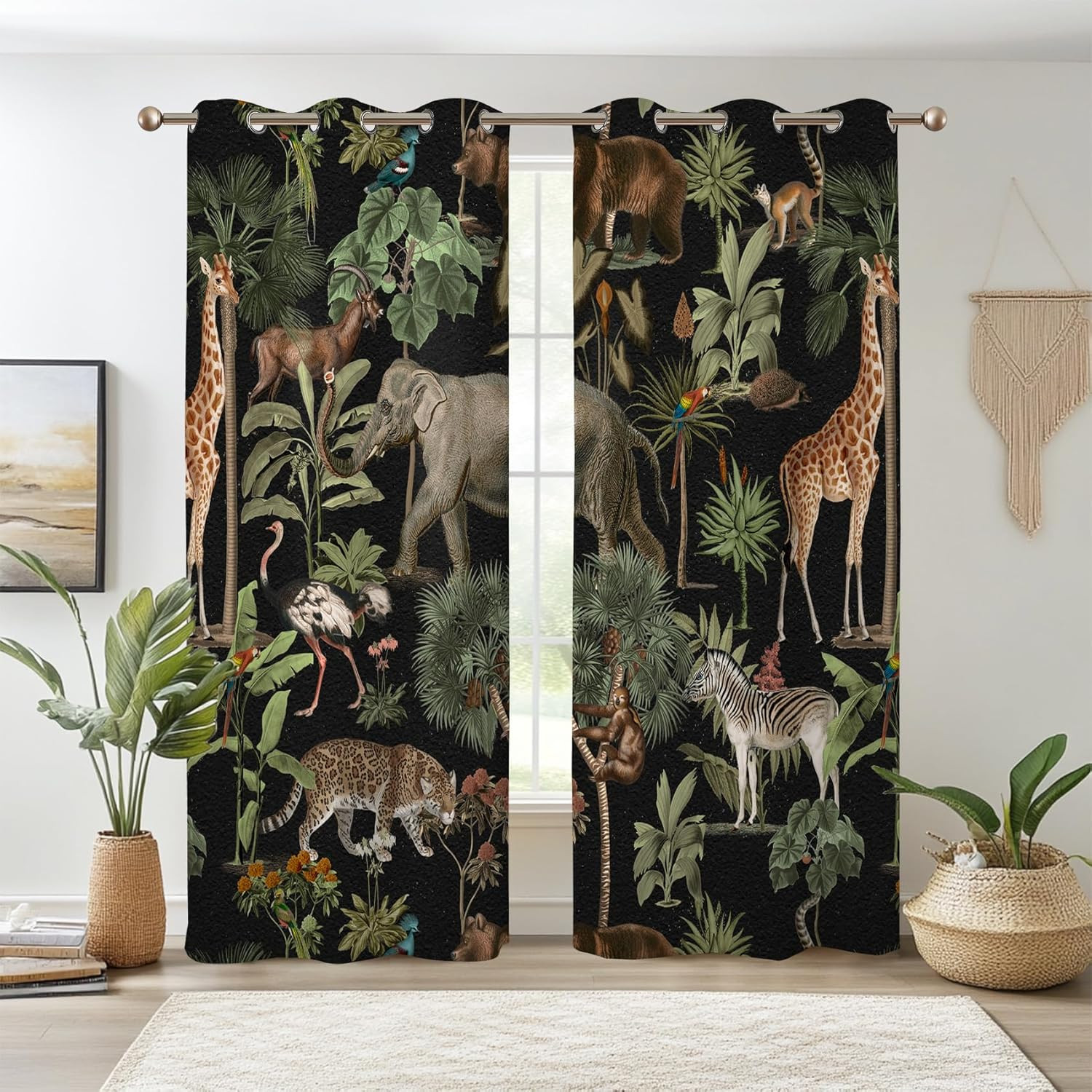 Tropical Jungle Animal Blackout Curtain Forest Safari Wildlife Animals World Pat