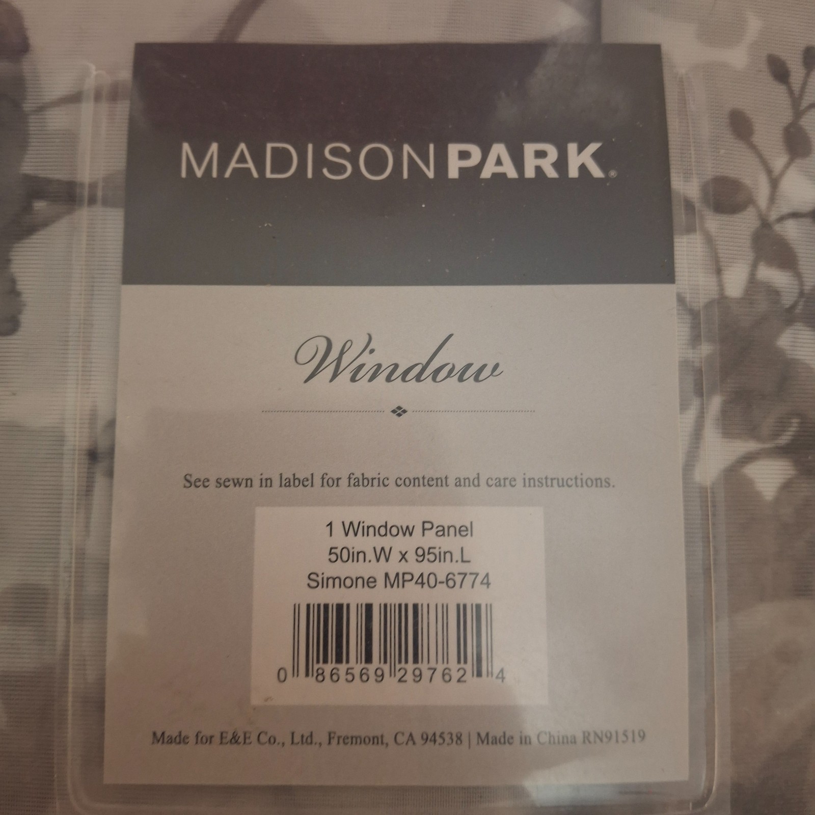 Madison Park Simone Window Curtain Panel 50″ x 95″ Gray Floral Twist Tab Top