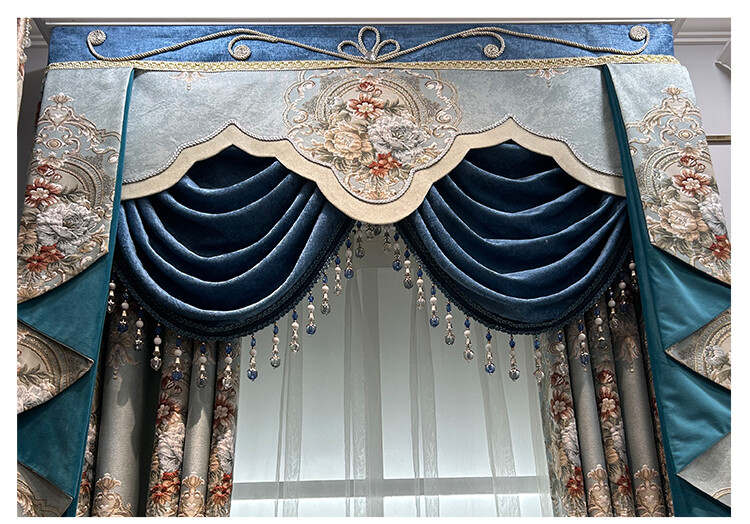high-grade European blue jacquard chenille thick valance curtain tulle M1559