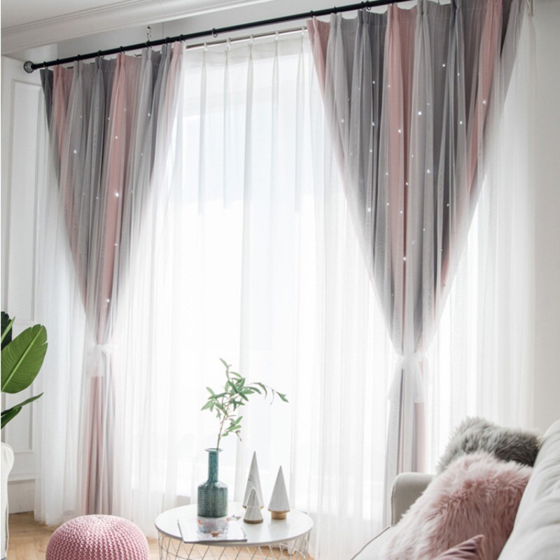 1PC French Mesh Rainbow Curtain Star Hollow Home Living Room Study Window Drapes