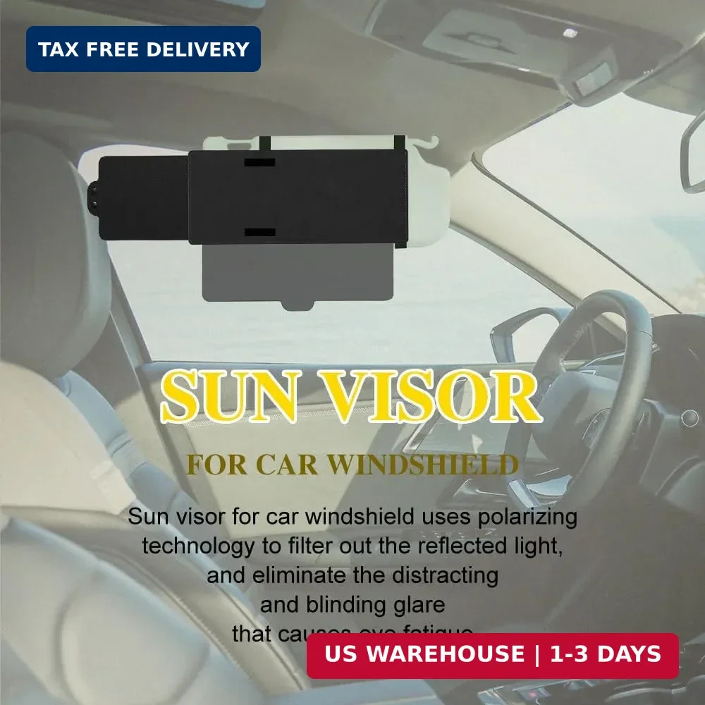 Polarized Car Sun Visor Extension with PC Lens and Side Sunshade, Anti-Glare Win