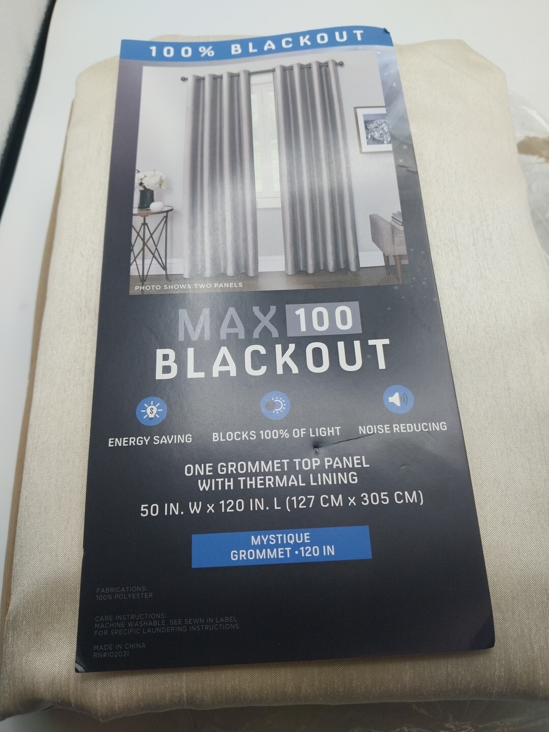Max 100 Blackout Panel Curtain Mystique Grommet Ivory Beige 50in x 120in
