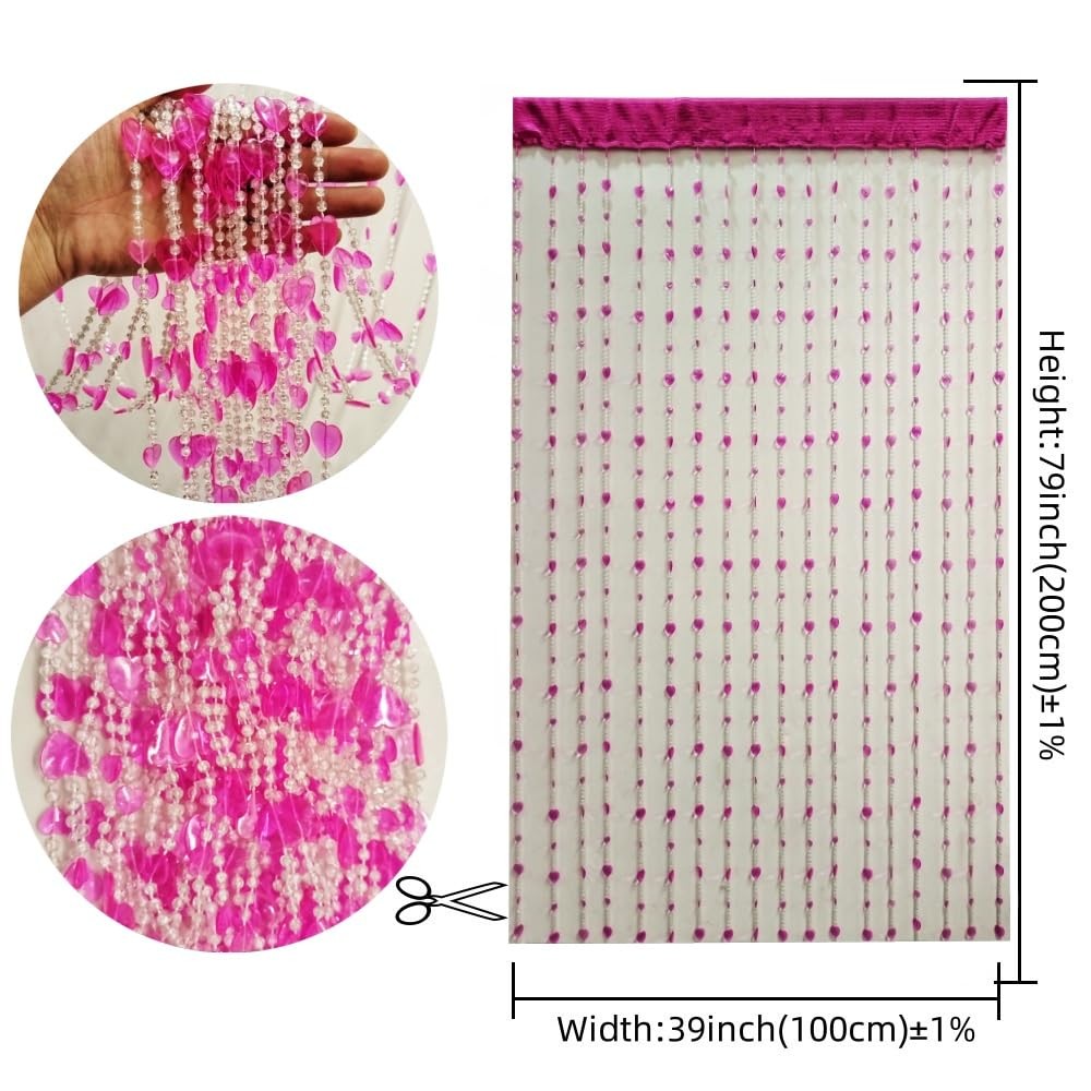 Beaded Curtain Doorways Acrylic 39″W x 78.7″L (Pack of 1), 043heart Rose Red