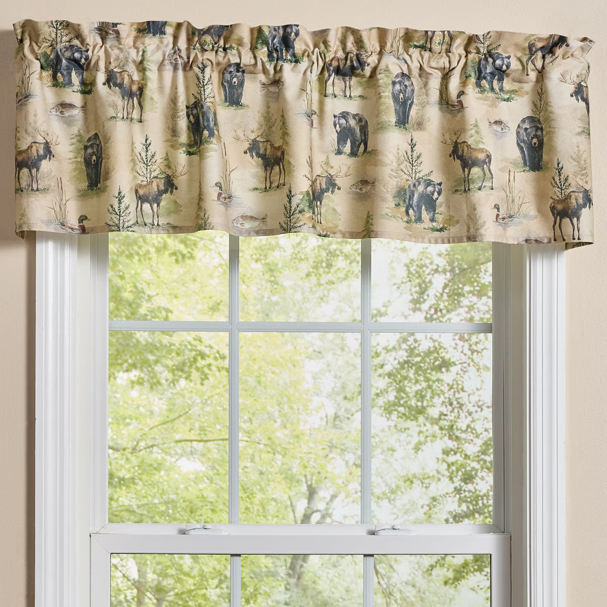 Branson Lodge Printed Wildlife Rustic Country Cabin Cotton Valance 60″ x 14″