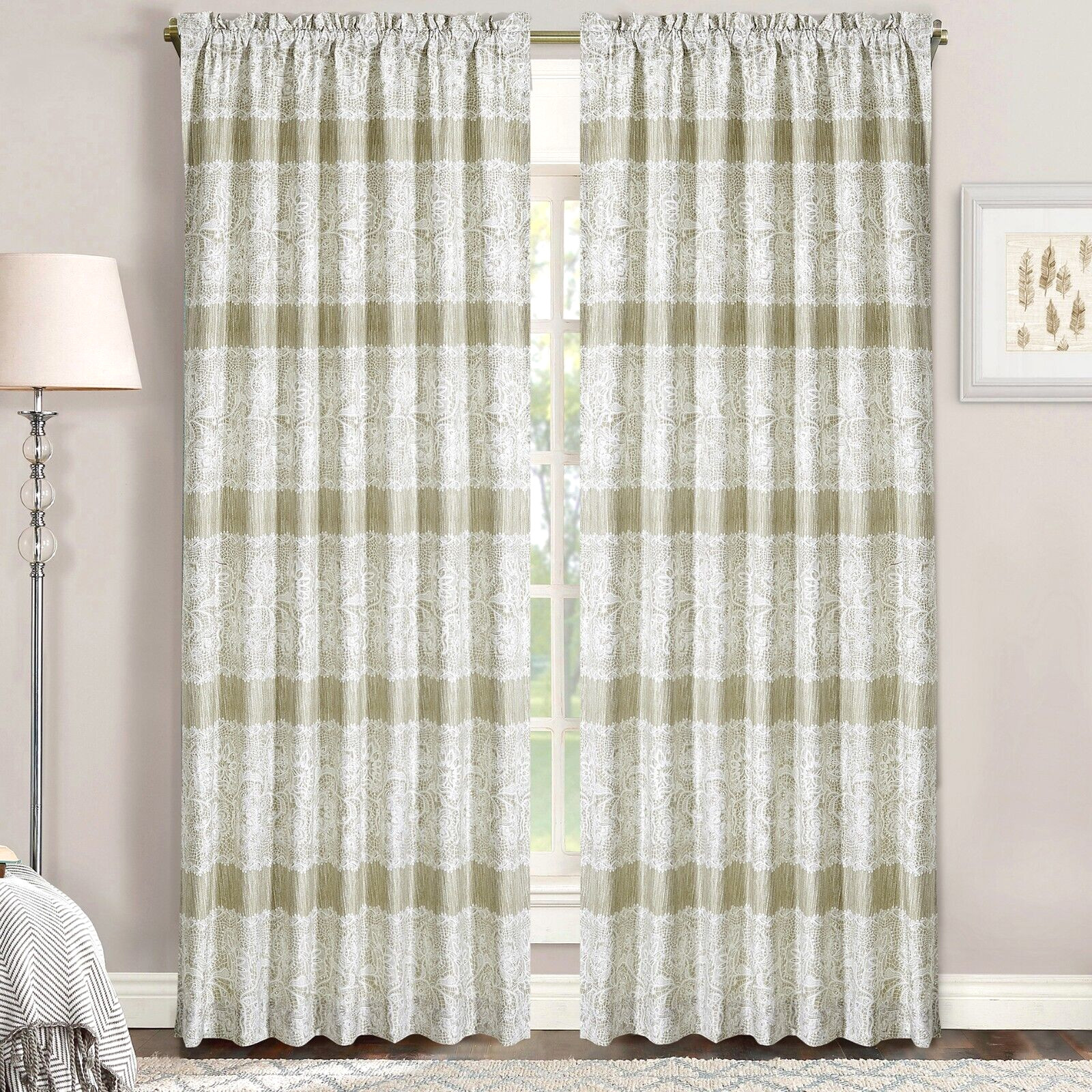 2 Panels Rod Pocket Curtain Emma Print Window Curtains Light Filtering Drapes