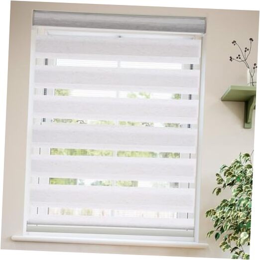 Roller Shades Zebra Blinds for Indoor Windows Cordless Day 28″W x 72″H Beige